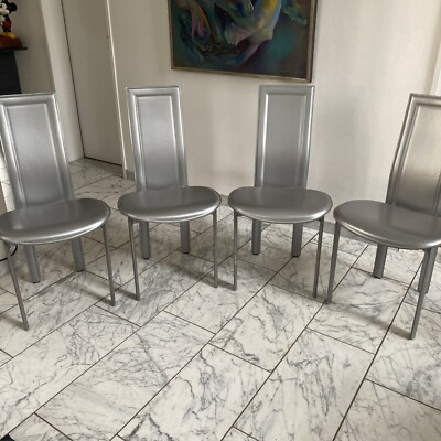 Cattelan Italia Lara Kernleder 4 Stühle Silber Mid-Century Post-Modern