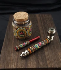 Mushroom 3 Piece Pipe Jar Set / Fimo Pipe Set with Screens / Made in USA