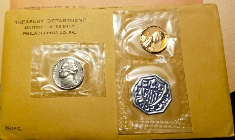 1961 Proof Mint Set Sealed Cello ~ Penny / Nickel / Token & Envelope (No Silver) - Image 2 of 4