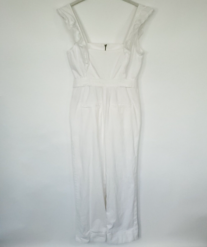 Free People Sun Valley Jumpsuit Womens Sz 2 White Sleeveless Cotton Denim Ruffle - Picture 8 of 16