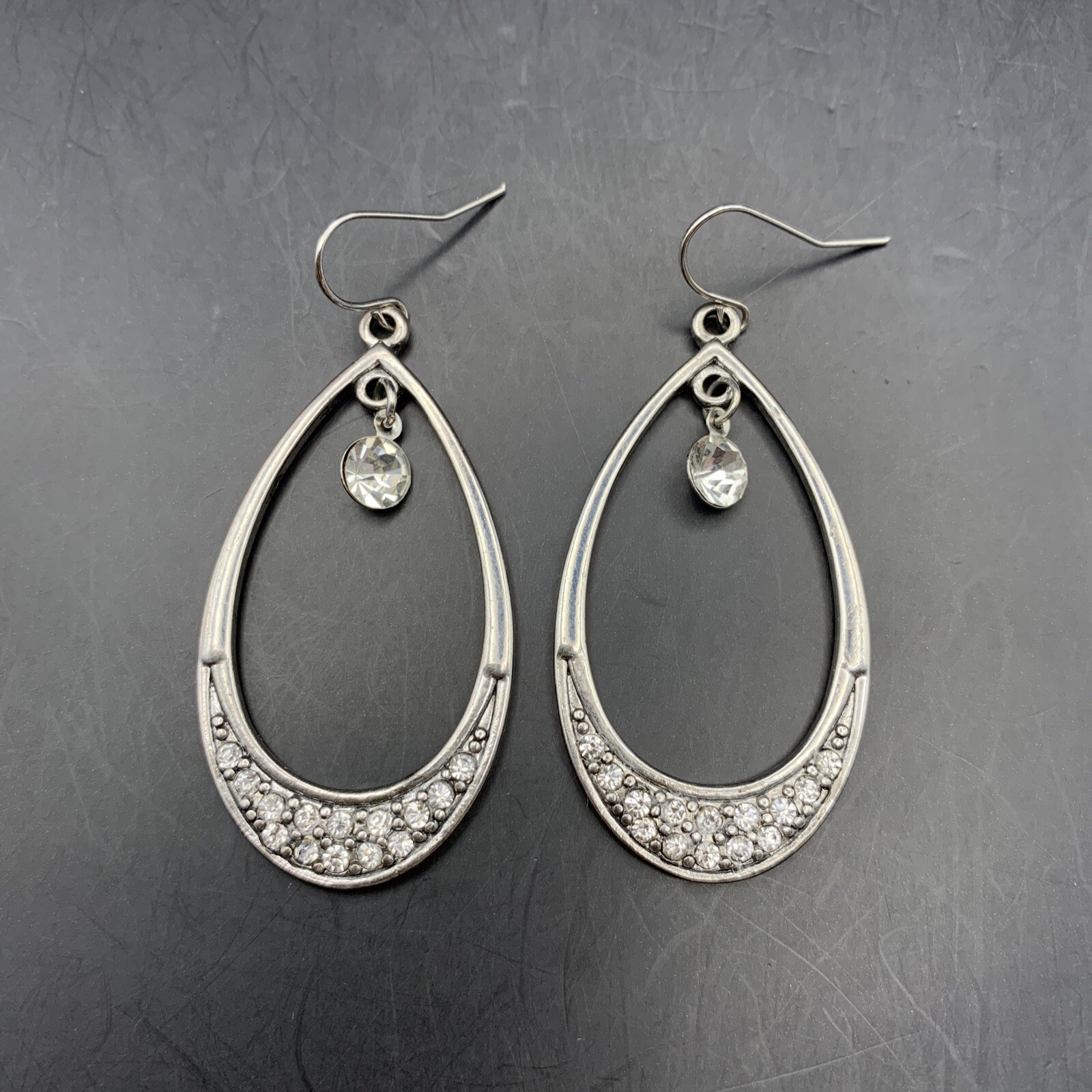 Big Teardrop Drop Dangle Hook Earrings Silver Ton… - image 6