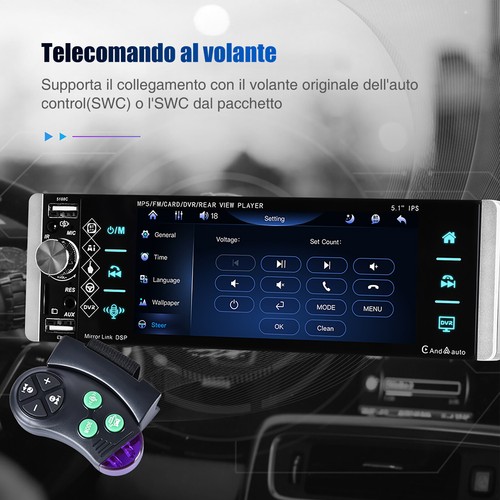 5" Autoradio 1 DIN Android Auto Wireless Carplay EQ SWC Bluetooth USB AUX Camera - Foto 12 di 15