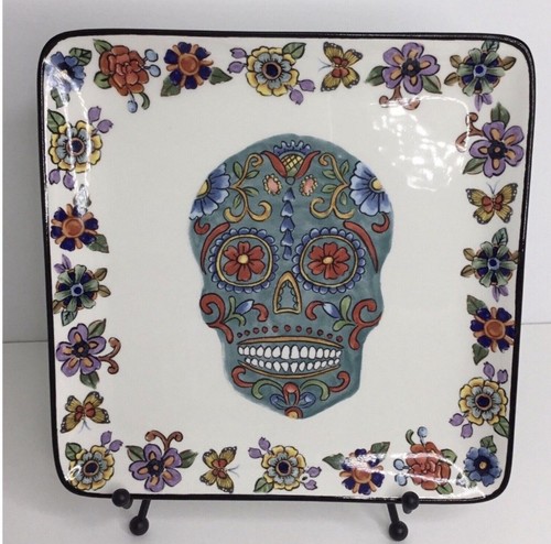 4 quadratische Salatteller Maxcera bunte 8 1/4" Totenkopf/Halloween Neu - Bild 8 von 12
