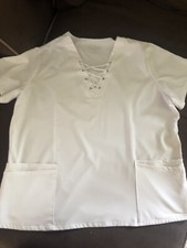 EUC cute lace up white scrub top women  s xl