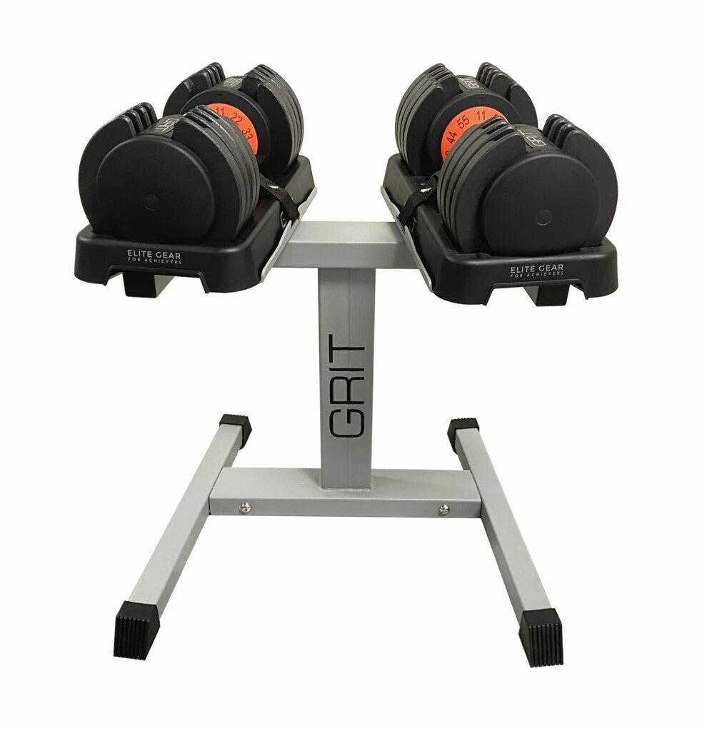 GRIT Elite 11-55 LB Adjustable Dumbbell Set with Home Gym Dumbbell Weight  Stand