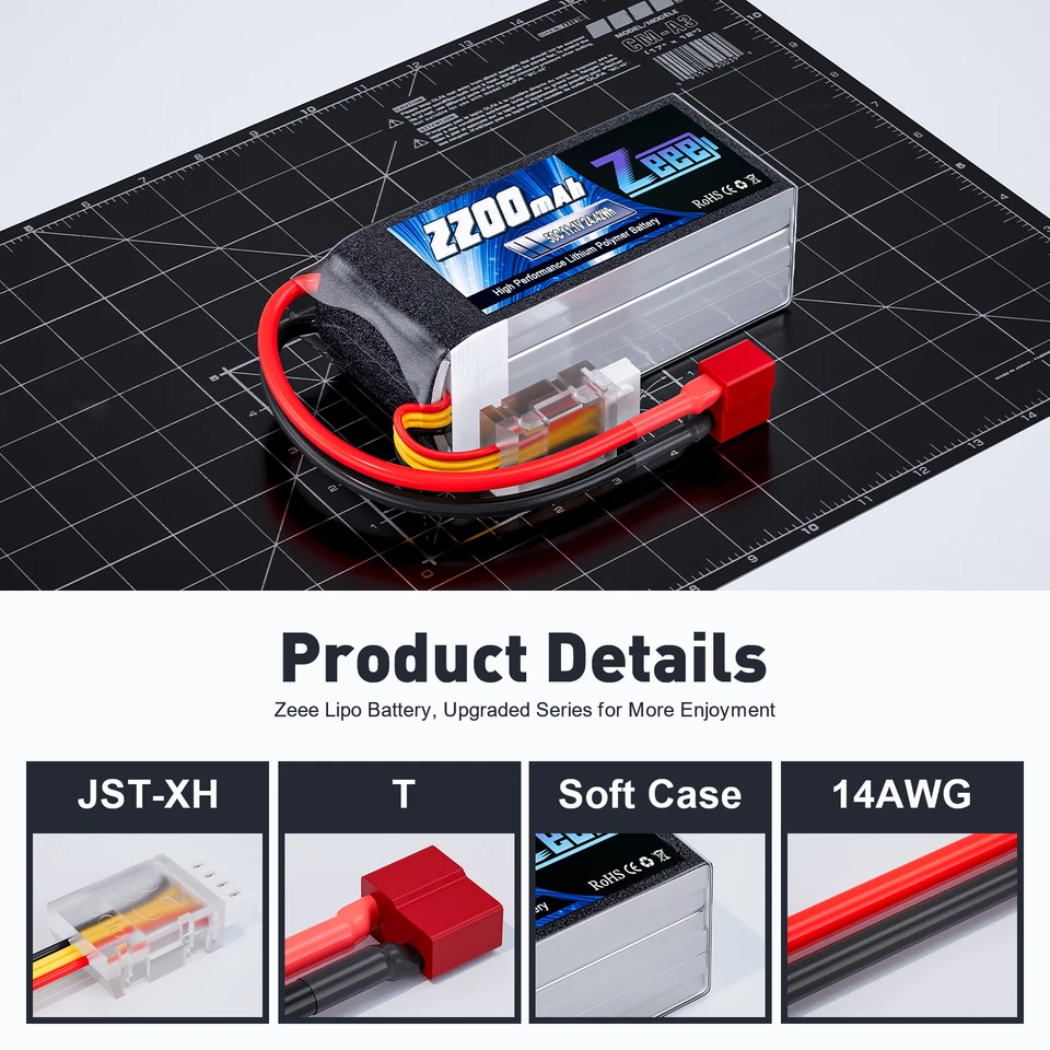 2x Zeee 11.1V Short 3S Lipo Akku Batterie T 2200mAh 50C for RC Auto Flugzeug LKW - Bild 2 von 4