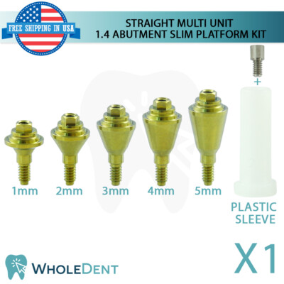 1x Straight Multi Unit 1.4mm Slim Abutment Plastic Sleeve Set Int Hex 2.0mm