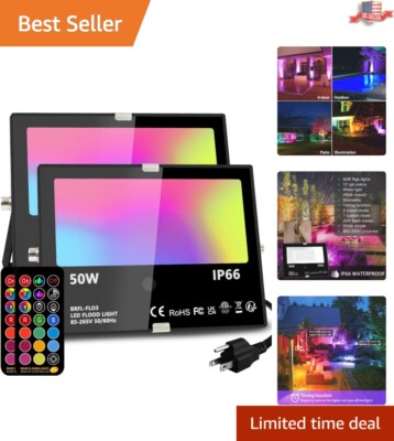Stunning 50W RGB LED Landscape Lights with Remote - 12 Colors, 4 Modes, Set of 2