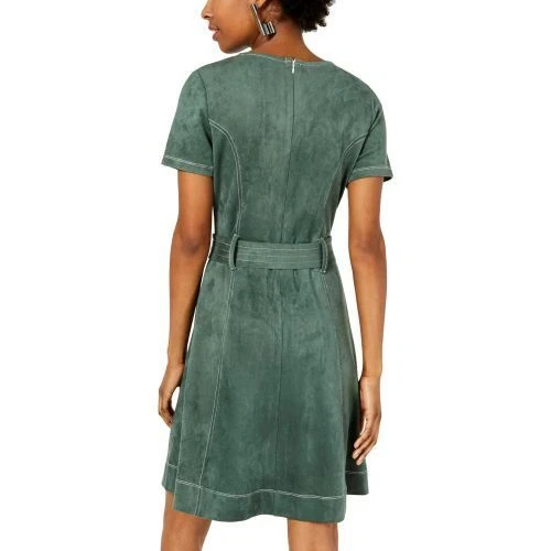 Mini Vestido de Fiesta Rosie Harlow Juniors XS Imitación Gamuza Manga Corta Cinturón Cuello en V Foto 2 de 2