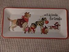 Pier 1 Imports Halloween Dog Melamine Plastic Rectangle Serving Plate 17"x8" EUC