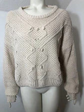 Love Tree New Womens Large Slightly Cropped Cable Knit Sweater Drop Shoulder