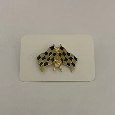 Checkered Flag Pin- Gold Toned (Auto Racing Jewelry, Motorsports, NASCAR)