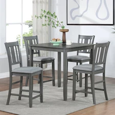 5 Piece Dining Table Set Square Wooden Dining Table with 4 Upholstered Chairs