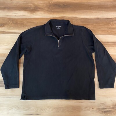 Eddie Bauer Sweater Mens XL Black 1/4 Zip Mock Neck Ribbed Cotton