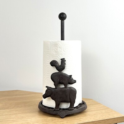 Kitchen Towel Holder Stand Free Standing Cast Iron Farm Animal
