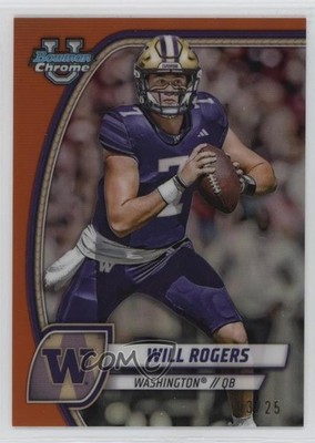 2024 Bowman U Chrome Orange Refractor 3/25 Will Rogers #185 mv7
