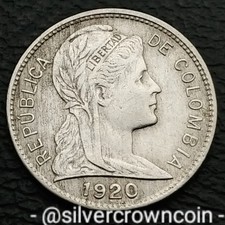 Colombia  1 Centavo 1920 D. KM#275. One Cent Penny coin. Denver mint.