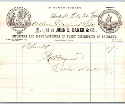1864 adv. billhead SADDLE MAKER JOHN B BAKER & CO BOSTON COURT ST.