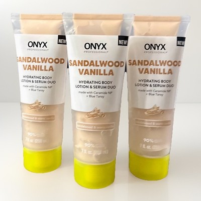 3 ONYX Professional Sandalwood Vanilla Lotion & Serum Duo Ceramide + Blue Tansy