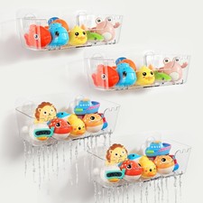Bath Toy Storage Organizer 4 Pack, Transparent Bath Toy Holder with Drain Hol...