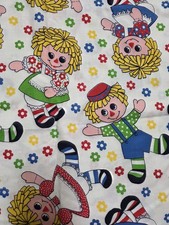 Vintage Fabric Raggedy Ann Andy Daisy Toss Crafts/Quilting 85"x56" 1970s VTG