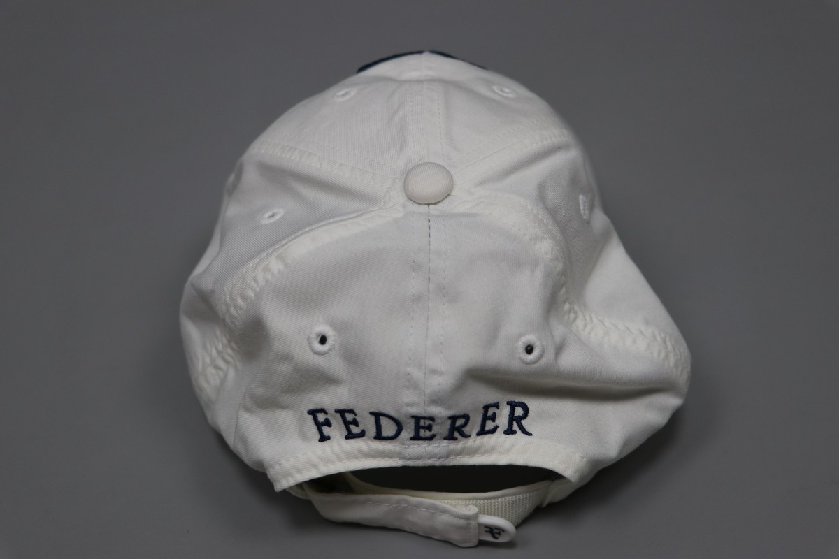 RF ROGER FEDERER Vtg Nike Dri-FIT Tennis Used Cap White RF Navy