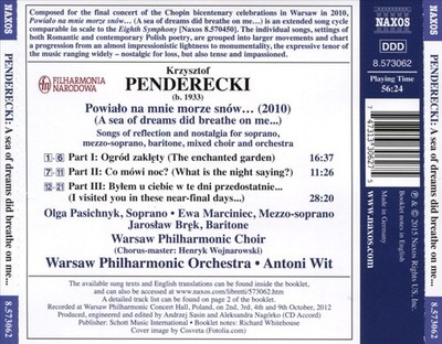 PENDERECKI: A SEA OF DREAMS DID BREATHE ON ME... NEW CD