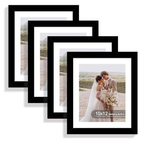 10x12 Picture Frame Set of 4, Made of Real Glass and Black Frame - Display Pi...
