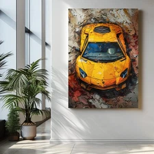 Yellow Lamborghini Aventador Canvas Wall Art, Lamborghini Sport Car Poster Print