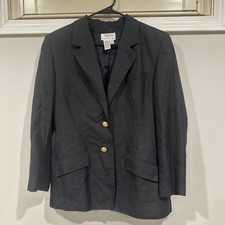 Talbots Blazer Womens 12P Black Gold Button USA Made Italian Fabric Classic