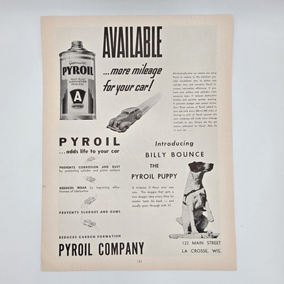 Pyroil Billy Bounce the Pyroil Puppy 122 Main St, La Crosse WI 1949 Print Ad
