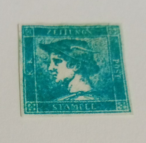 LOMBARD VENET0 3 CENTS MLH* 1851 GOOD MARGINS GREEN STAMP