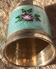 Antique Lotthammer-Eber Silver and Guilloche Enamel Thimble - Rose Design Size 6