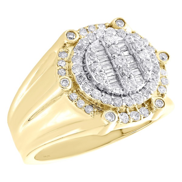 10K Gelbgold Pinky-Ring Diamant Halo Round & Baguette 16Mm 1 CT-image