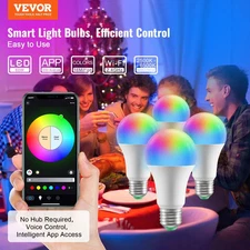 Smart Light Bulbs 4-Pack A19 E26 Works With Alexa & Google 4 Pack, RGB, Dimmable