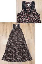 Vintage 90s Express Dress Womens Black Pink Floral Maxi Boho Pockets USA Spring