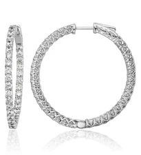 925 Sterling Silver 2.5mm CZ Round Medium Hoop Earrings