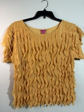 Sunny Leigh Yellow Top Sz S Ruffles USA Made Light Weight Flirty Sheer Whimsy