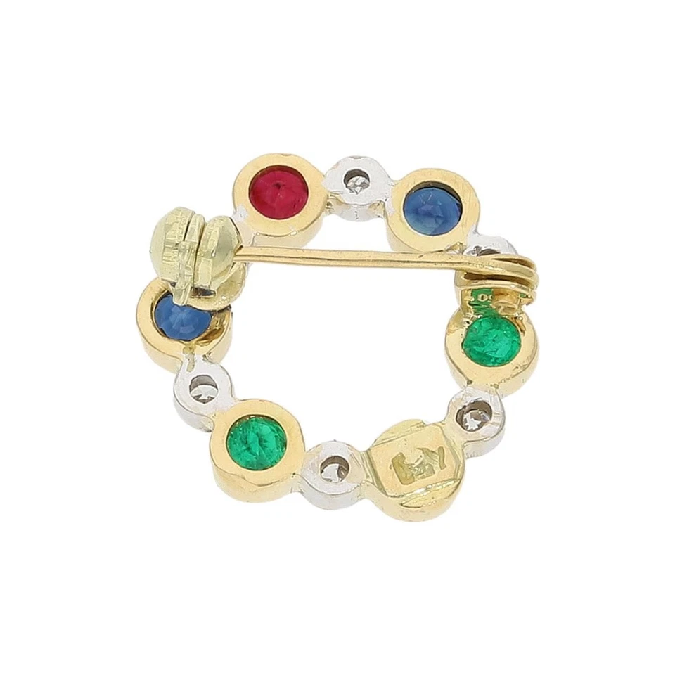 Kleine Goldbrosche 750 mit Diamant, Rubin, Saphir und Smaragd, wie neu 25324617 - Bild 2 von 3