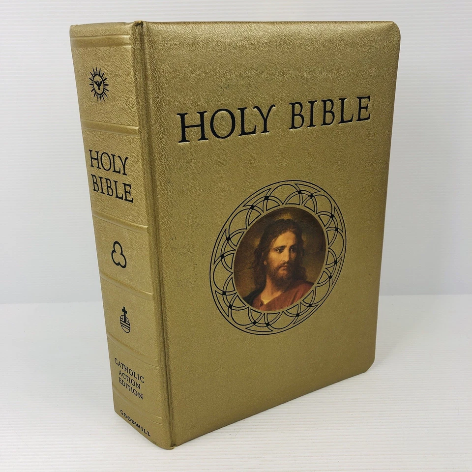 Holy Bible LARGE Catholic Action Edition Vintage 1953 Gold Hardcover in Box Gilt - image 2 of 4
