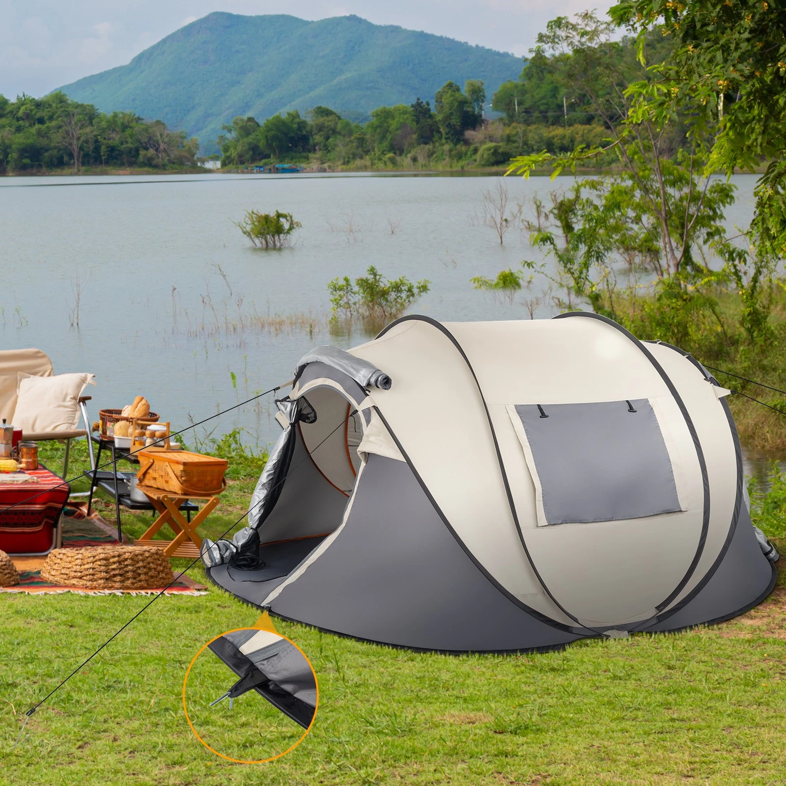 Camping Tent, 4 Person Pop Up, Easy Setup For Camping, Hiking, Fishing, Beach