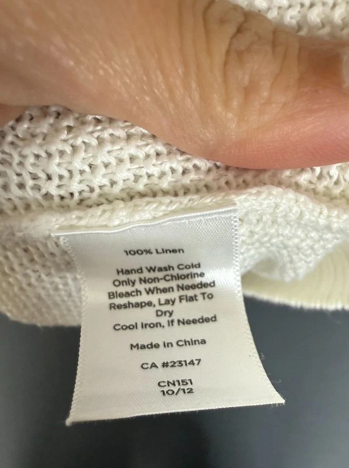 Talbots 女式白色开口针织条纹套衫 100% 亚麻毛衣 M 码 — 第 4/4 张图片