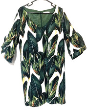 Belongsci Womens Green Banana Leaf Leaves Tropical V Neck Shift Dress Large