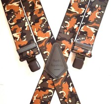 Mens Braces Heavy Duty 50mm Brown Street Camo Camouflage Bike Trouser Black Clip