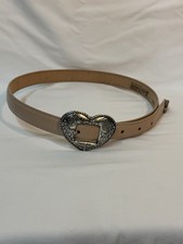 VTG Justin PinkLeather Heart Buckle Western Belt Size 26 Top Grain Cowhide USA