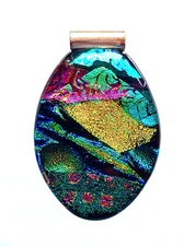 Large Handcrafted Fused Glass Pendant Layers of Dichroic