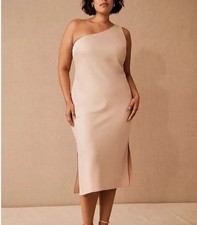 NWT BHLDN Audrie One Shoulder Midi Dress Size 26W in the color Oyster