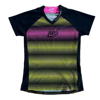 Troy Lee Designs TLD Skyline Womens MTB Jersey Size L Black Pink Yellow Striped - Image 1 of 4