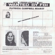 Original WANTED POSTER Patricia PATTY HEARST Symbionese Liberation Army 1974 