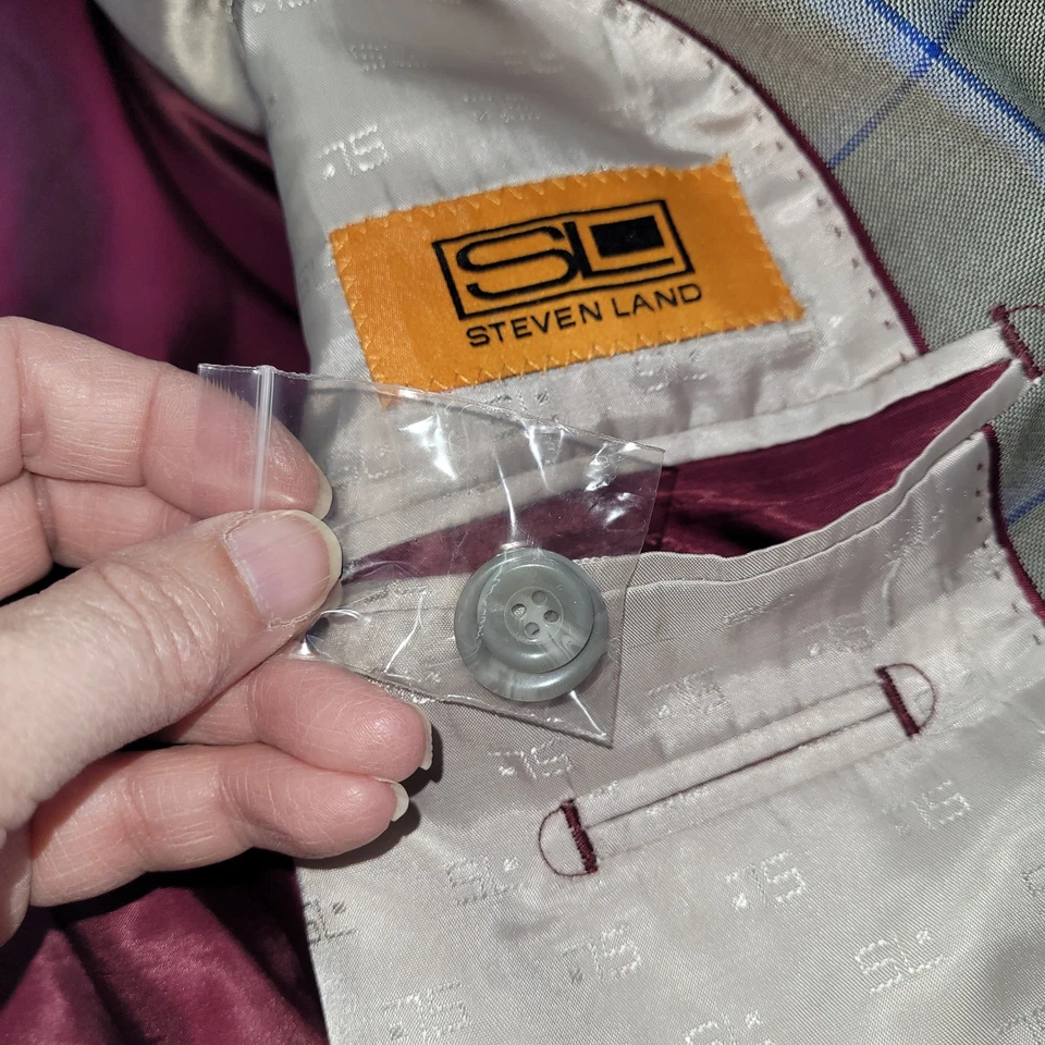 Traje Steven Land Para Hombres 3 Piezas Walter SL77 Blazer Chaleco 46R Pantalones 40R Gris Cuadros Foto 4 de 4